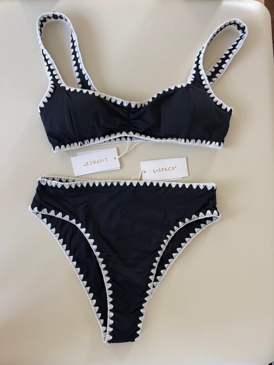 L*Space Black Bikini With White Scallop Trim
